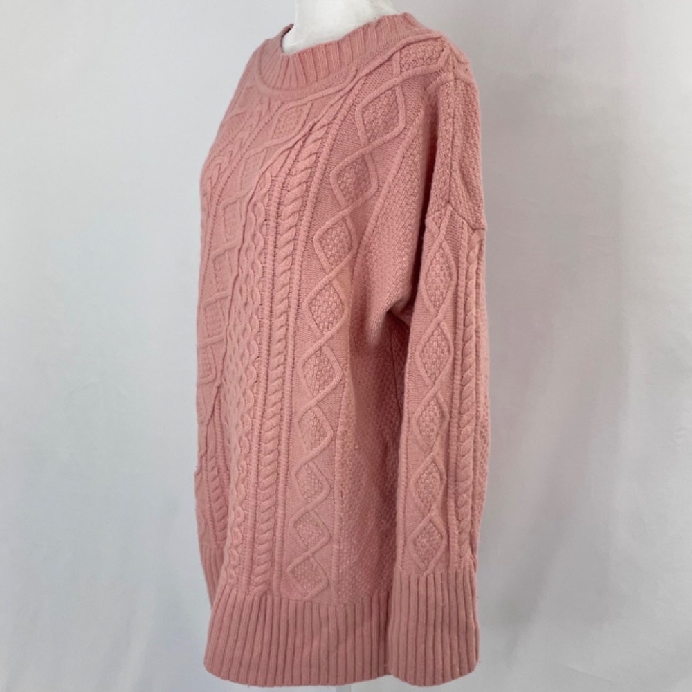 J Crew Cable Knit Patchwork Wool Blend Tunic Sweater K2428 Seashell Pink Large - Picture 8 of 16